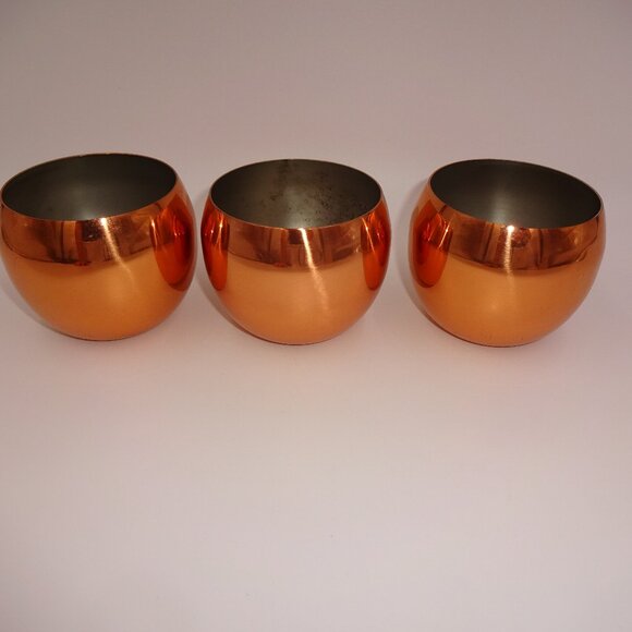 Set 3 Vintage Coppercraft Guild Round Copper Roly Poly Cups Whiskey Tea Coffee - Picture 3 of 6